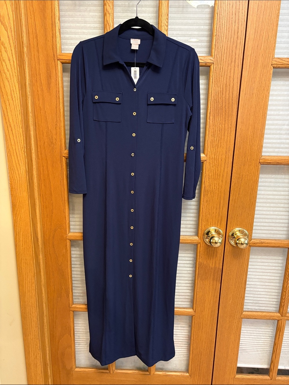 NWT Chico's 0 Navy Button-Front Maxi Shirt Dress